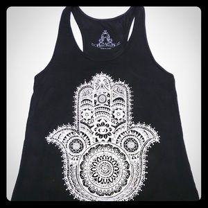 Bear Dance Tank Top-Black w/white print hamsa